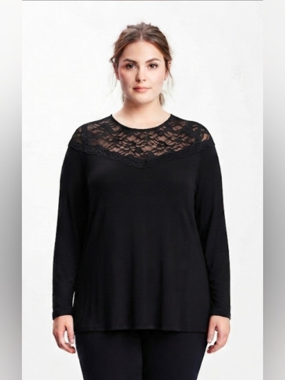 Torrid Black Lace Yoke Long Sleeve Tee Size 1